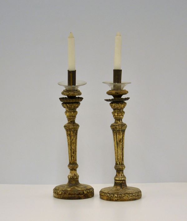 Coppia di candelabri, sec. XVIII,
