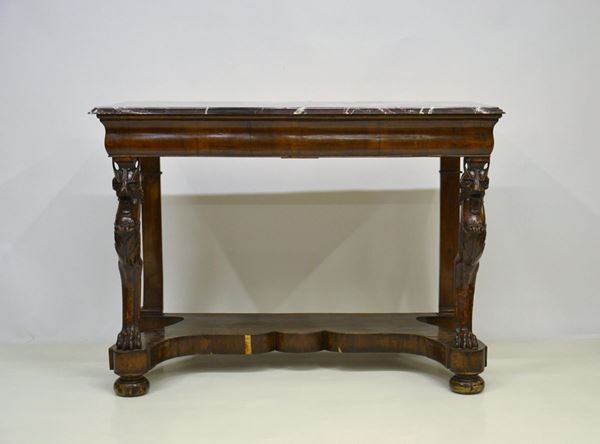 Consolle, Napoli, sec. XIX, in noce,  - Asta GIOIELLI, ARREDI D'ANTIQUARIATO, DIPINTI E SCULTURE - Poggio Bracciolini Casa d'Aste