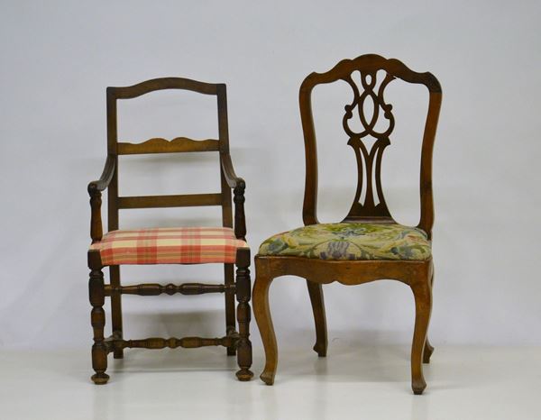 Poltrona, sec. XVIII, in pioppo,  - Asta GIOIELLI, ARREDI D'ANTIQUARIATO, DIPINTI E SCULTURE - Poggio Bracciolini Casa d'Aste
