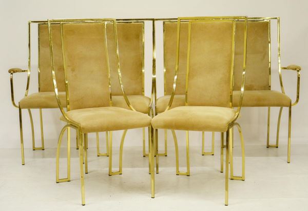Coppia di poltroncine e quattro sedie, anni 80,