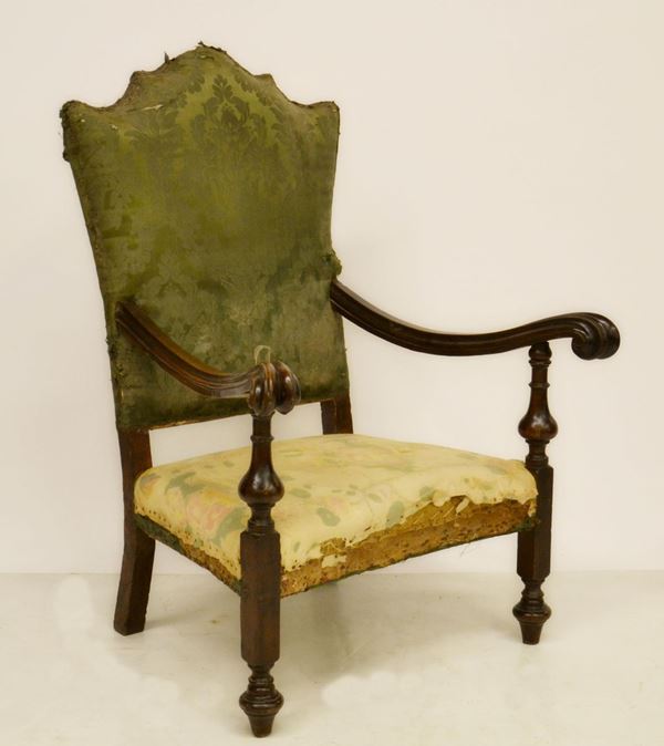Poltrona, sec. XVIII, in noce,  - Asta GIOIELLI, ARREDI D'ANTIQUARIATO, DIPINTI E SCULTURE - Poggio Bracciolini Casa d'Aste