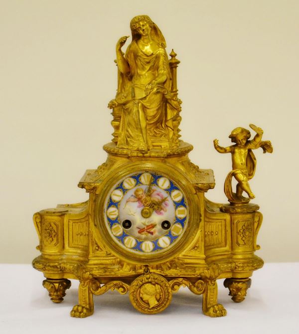 Orologio da tavolo, inizi sec. XX, in bronzo