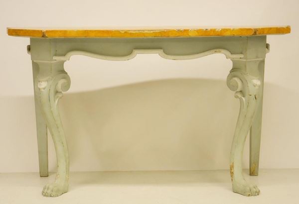 Consolle, sec. XIX, in legno laccato,