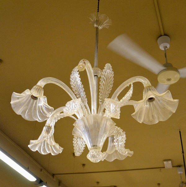 Lampadario, sec XX, in vetro,