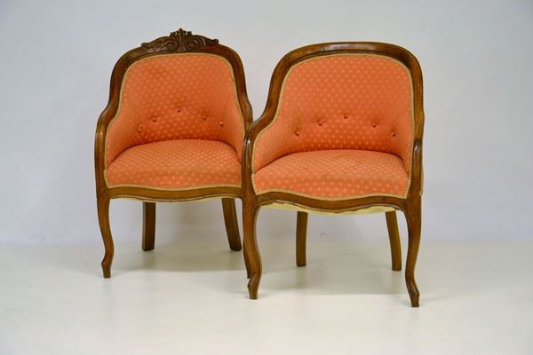 Due poltrone a pozzetto, sec. XIX,