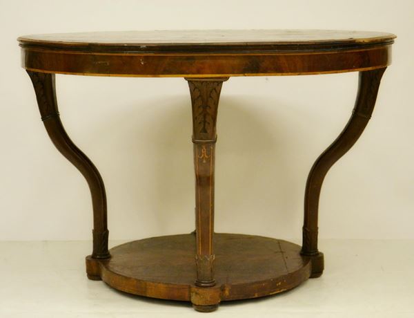 Tavolo, inizi sec. XIX, in mogano, piano  - Asta GIOIELLI, ARREDI D'ANTIQUARIATO, DIPINTI E SCULTURE - Poggio Bracciolini Casa d'Aste