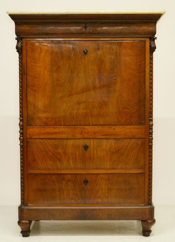 Secretaire, sec. XIX, lastronato in radica,