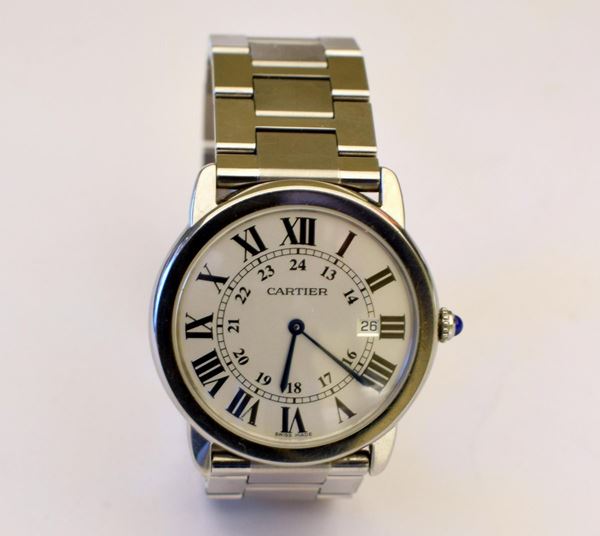 OROLOGIO DA POLSO CARTIER SANTOS RONDE, IN ACCIAIO                          - Asta GIOIELLI, ARGENTI, ARREDI, OGGETTI D'ARTE E DIPINTI - Poggio Bracciolini Casa d'Aste