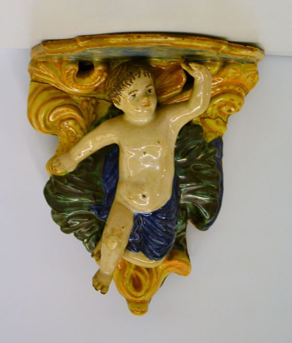 Mensola, sec. XIX, in maiolica smaltata
