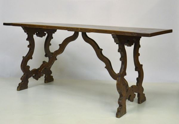Tavolo fratino, sec. XX, in noce,  - Asta GIOIELLI, ARGENTI, ARREDI, OGGETTI D'ARTE E DIPINTI - Poggio Bracciolini Casa d'Aste