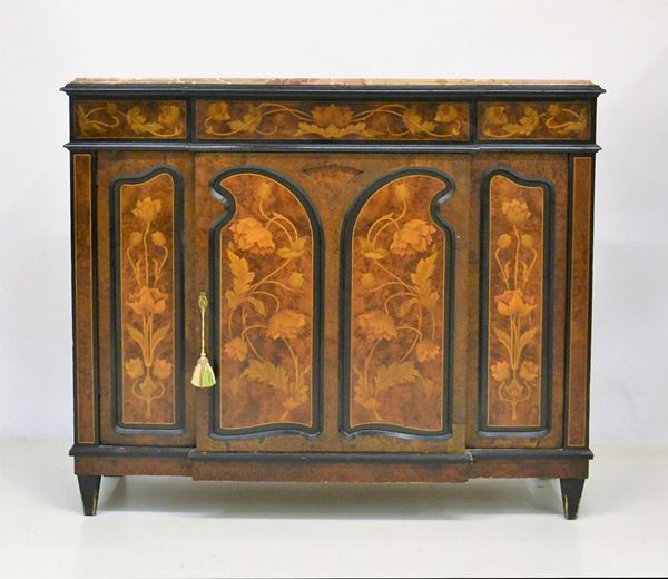 Credenza, Liberty, in radica filettata