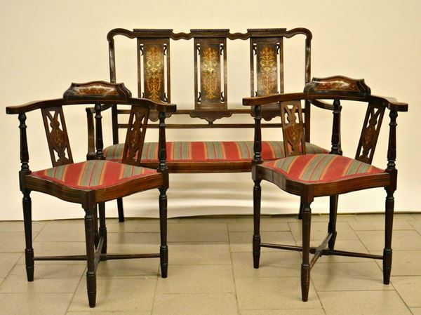 Divanetto e coppia di poltroncine, Liberty,