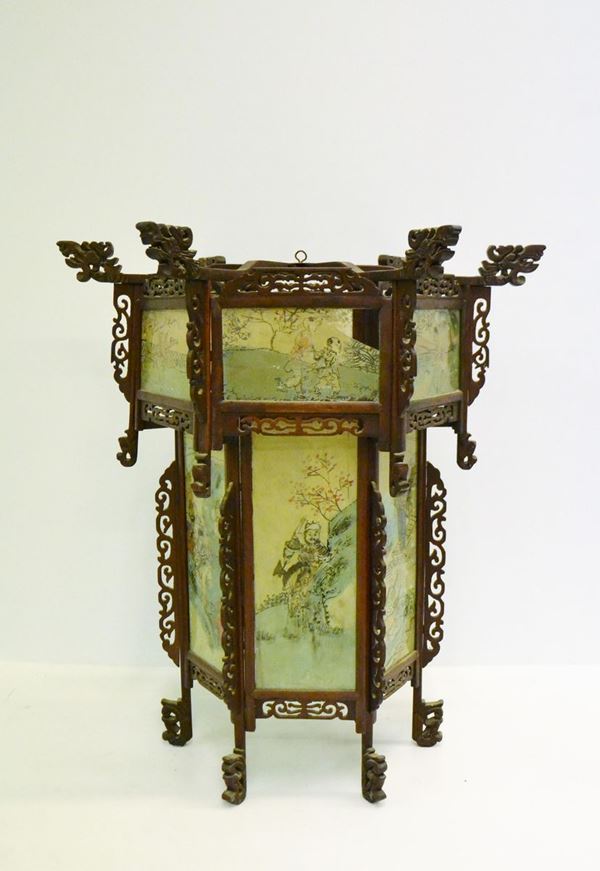 Lanterna, Cina, legno e vetro, cm 61x61x64                                     