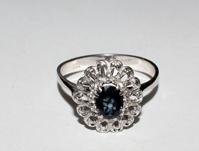 Anello in Oro Bianco, Diamanti e Zaffiro