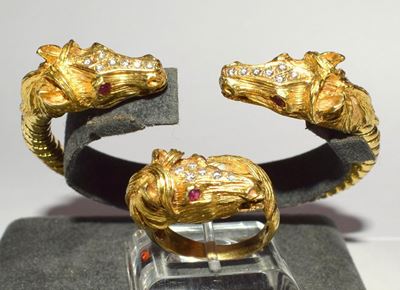 Demi-parure in Oro Giallo, Diamanti e Rubini