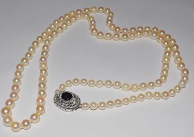 Collana,in Oro Bianco, Diamanti , Zaffiro e Perle