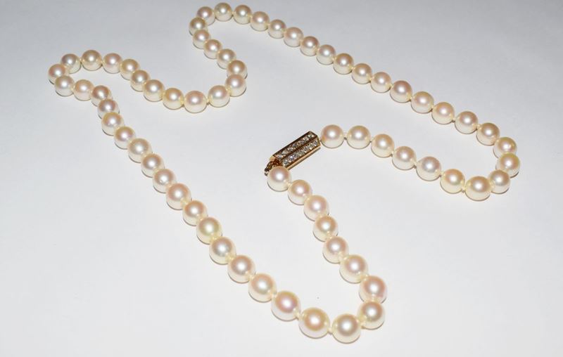 Collana ,in Oro Giallo, Diamanti e Perle