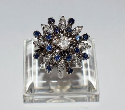 Anello in Oro Bianco 14 Kt , Diamanti e Zaffiri