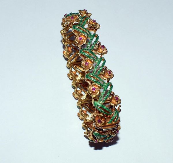 BRACCIALE,IN ORO GIALLO , ORO BIANCO E RUBINI                             
