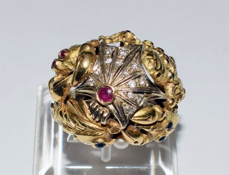 Anello in Oro Giallo, Oro Bianco , Diamanti