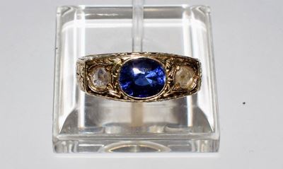 Anello in Oro Giallo, Diamanti e Pietra
