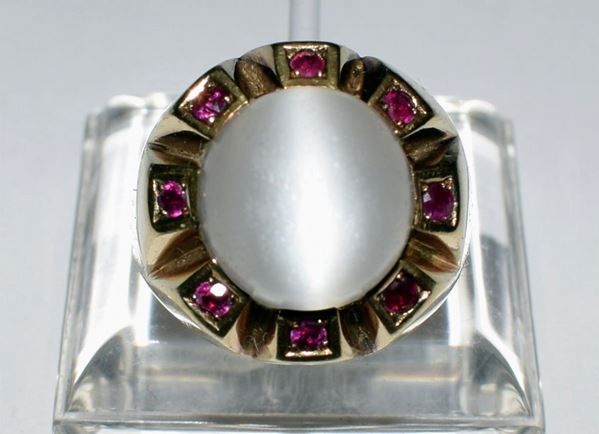 ANELLO ORO GIALLO,14KT E PIETRA DI LUNA                                   