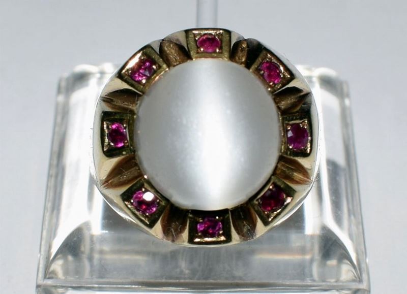 Anello Oro Giallo,14kt e Pietra di Luna
