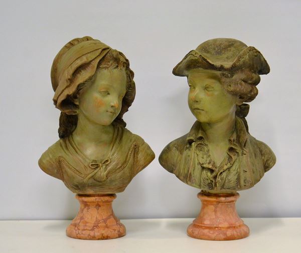 Due sculture, sec. XIX, in terracotta policroma,