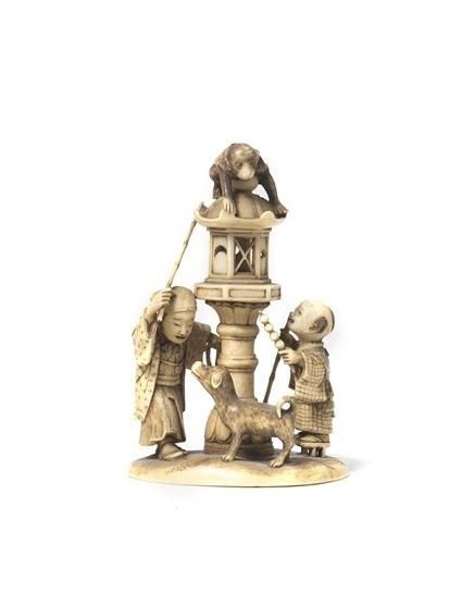 GRUPPO IN AVORIO, GIAPPONE, SEC. XIX  - Asta GIOIELLI, ARREDI D'ANTIQUARIATO, DIPINTI E SCULTURE - Poggio Bracciolini Casa d'Aste