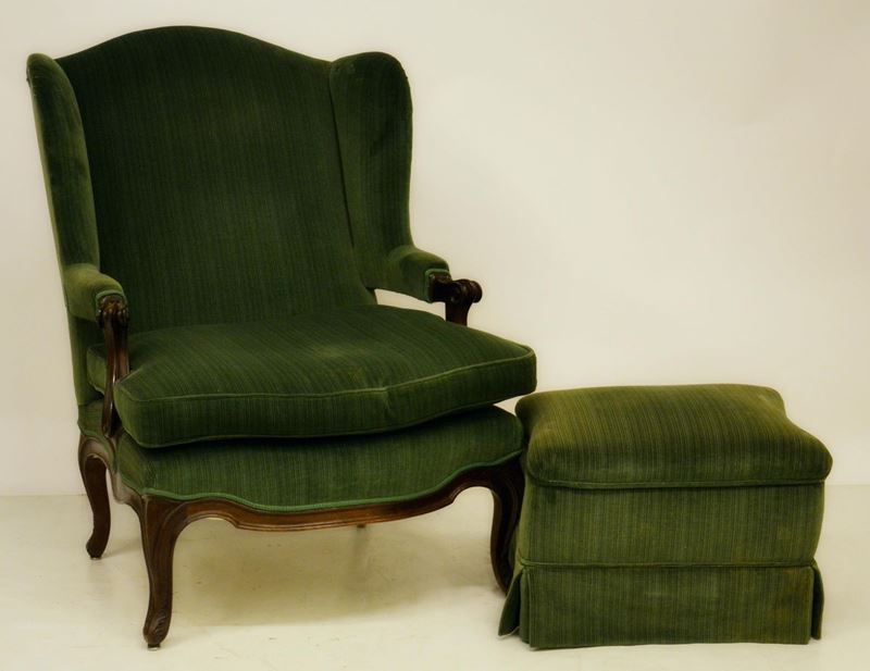 Poltrona e Puff, Fine Sec. XIX, in Mogano,
