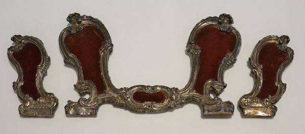 Portareliquie, sec. XVIII, entro cornici in argento sbalzato,