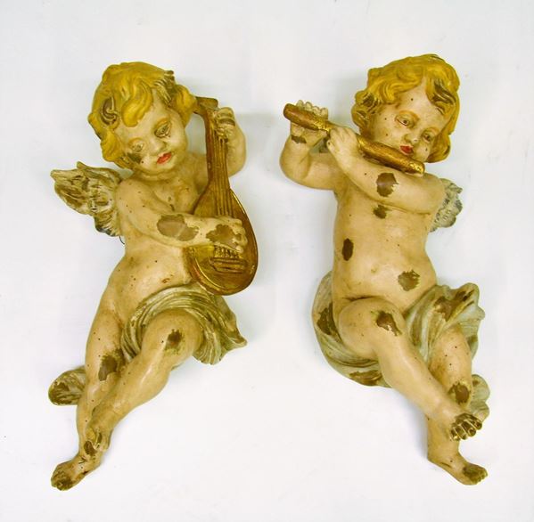 Coppia di angeli musicanti, sec. XX,                                      