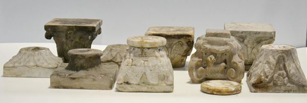 Nove fra basi, capitelli e finali, sec. XIX, in marmo