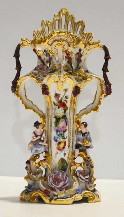 Vaso, Inizi Sec. XX, in Porcellana Decorata