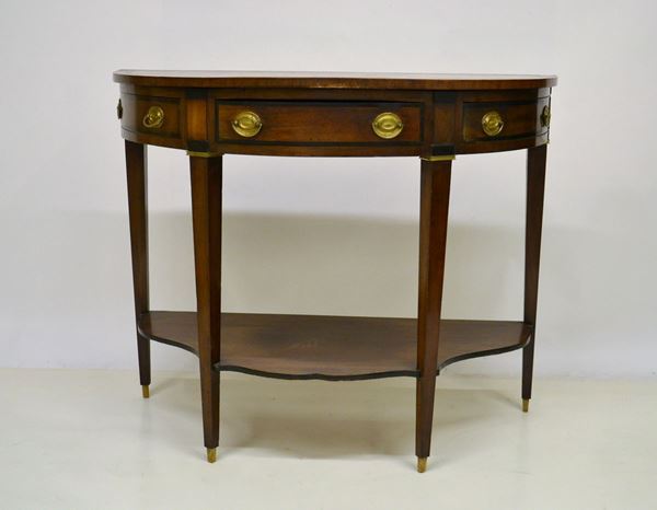 Consolle, sec. XIX, in noce filettato,  - Asta GIOIELLI, ARREDI D'ANTIQUARIATO, DIPINTI E SCULTURE - Poggio Bracciolini Casa d'Aste