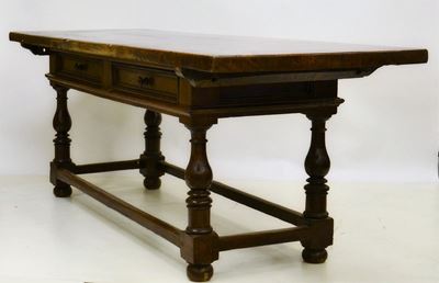 Tavolo, in Stile 600, Piano Rettangolare Sotteso da Due Cassetti Allineati, Gambe Tornite, CM 244...