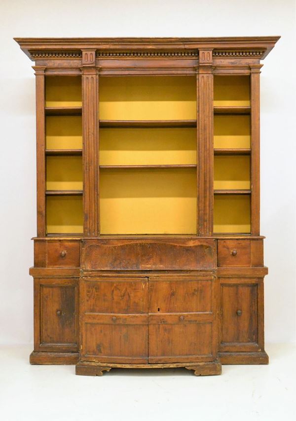 Libreria doppio corpo, in legno di conifera,