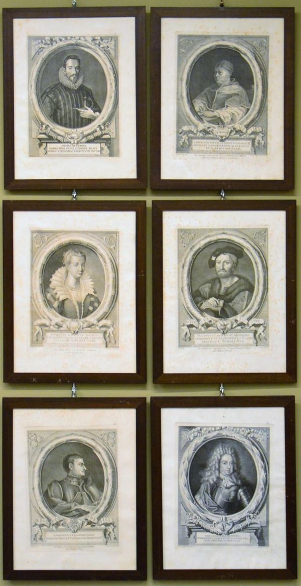 Sei acqueforti raffiguranti PERSONAGGI MEDICEI,&nbsp;  - Asta GIOIELLI, ARREDI D'ANTIQUARIATO, DIPINTI E SCULTURE - Poggio Bracciolini Casa d'Aste