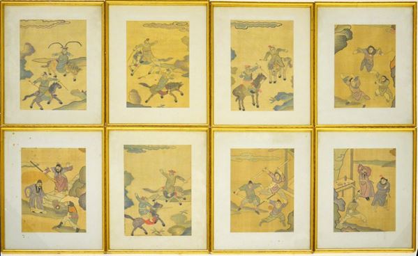Otto ricami su seta, arte orientale, sec. XX,&nbsp;&nbsp;&nbsp;&nbsp;&nbsp;&nbsp;&nbsp;&nbsp;&nbsp;&nbsp;&nbsp;&nbsp;&nbsp;&nbsp;&nbsp;&nbsp;&nbsp;&nbsp;&nbsp;&nbsp;&nbsp;&nbsp;&nbsp;&nbsp;&nbsp;&nbsp;&nbsp;&nbsp;&nbsp;