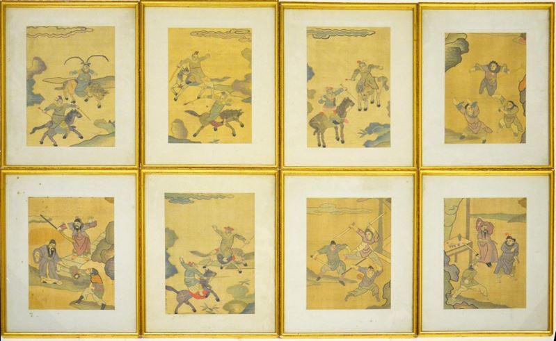 Otto Ricami su Seta, Arte Orientale, Sec. XX,