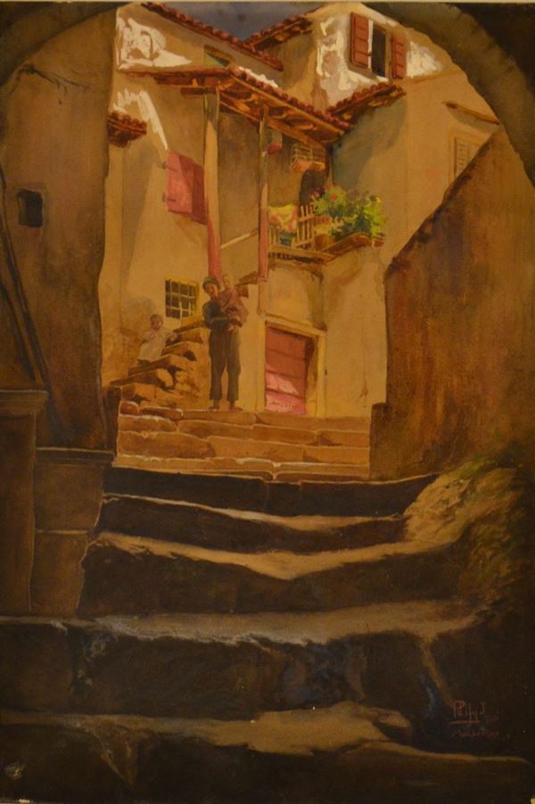 Scuola del sec. XX  - Asta GIOIELLI, ARREDI D'ANTIQUARIATO, DIPINTI E SCULTURE - Poggio Bracciolini Casa d'Aste
