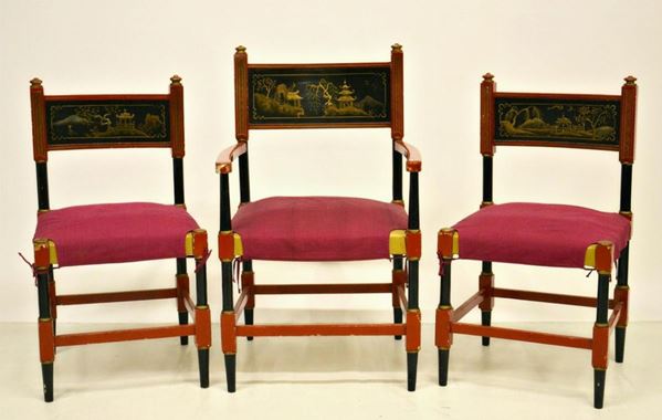 Due sedie e una poltroncina, arte orientale, sec. XX,
