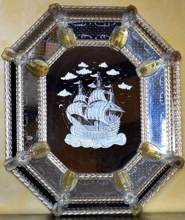 Specchiera ottagonale, sec. XX,  - Asta GIOIELLI, BENI D'ANTIQUARIATO E DIPINTI DAL XVII AL XX SECOLO - Poggio Bracciolini Casa d'Aste