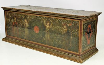 Antico Cassone Nuziale, in Legno Laccato