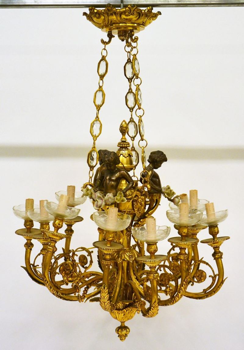 Lampadario, Sec. XX, in Metallo Dorato