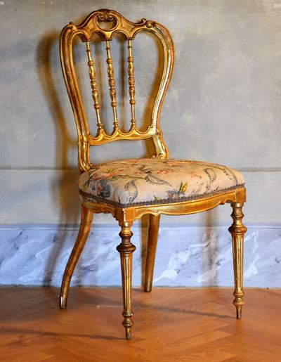 Coppia di Sedie, Sec. XIX, in Legno Dorato,