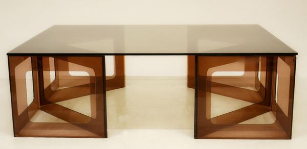 Tavolo, anni 90, piano in vetro,