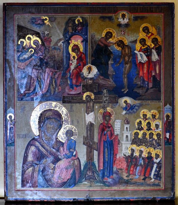 Icona russa, sec. XIX, raffigurante                                         - Asta GIOIELLI, BENI D'ANTIQUARIATO E DIPINTI DAL XVII AL XX SECOLO - Poggio Bracciolini Casa d'Aste