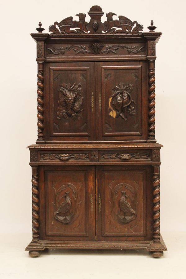 Credenza doppio corpo, fine sec. XIX,