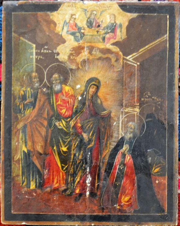 Icona russa, sec. XVIII, raffigurante  - Asta GIOIELLI, BENI D'ANTIQUARIATO E DIPINTI DAL XVII AL XX SECOLO - Poggio Bracciolini Casa d'Aste